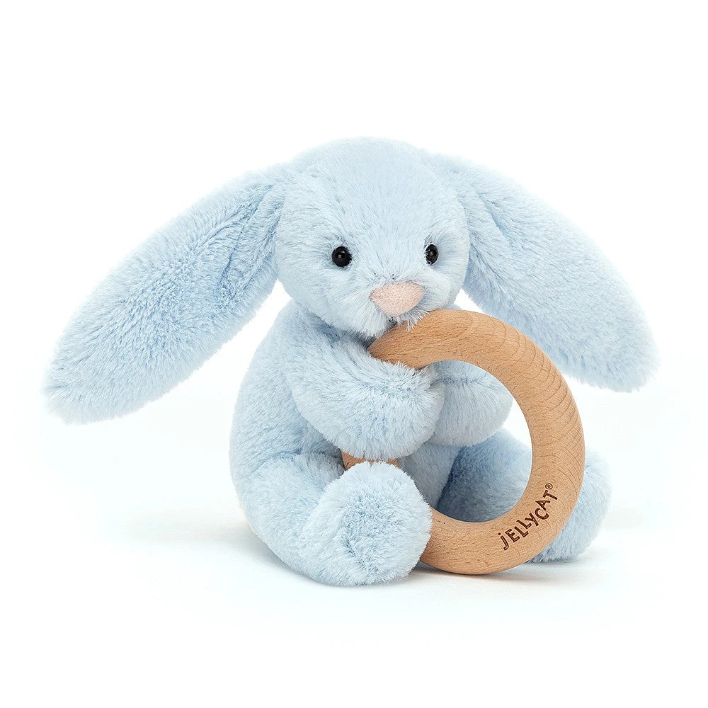 JellyCat Bashful Blue Bunny Wooden Ring Toy 1 JellyCat Bashful Blue Bunny Wooden Ring Toy