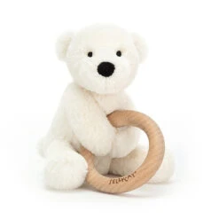 JellyCat Shooshu Perry Polar Bear Wooden Ring Toy